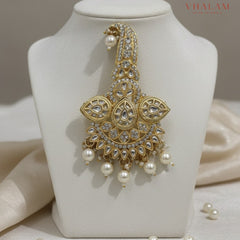 Royal Gold and White Kundan Pearl Turban Brooch