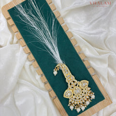 Royal Gold and White Kundan Pearl Turban Brooch