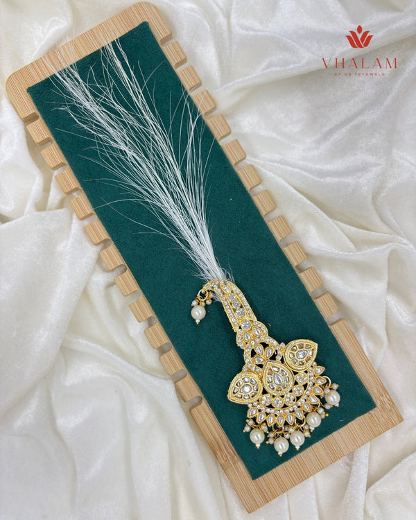 Royal Gold and White Kundan Pearl Turban Brooch