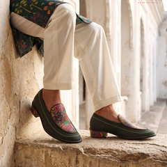 Handcrafted Maharaja Printed Green Wedding Loafers