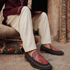Handcrafted Maharaja Printed Maroon Wedding Loafers