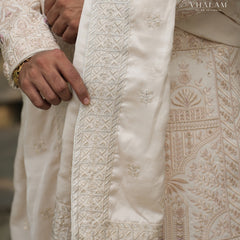 Classic Off-White Wedding Shawl with Intricate Thread Work