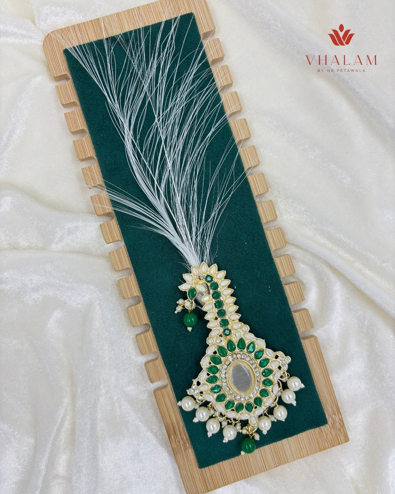 Emerald Green Kundan Pearl Turban Brooch