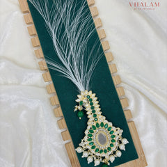 Emerald Green Kundan Pearl Turban Brooch
