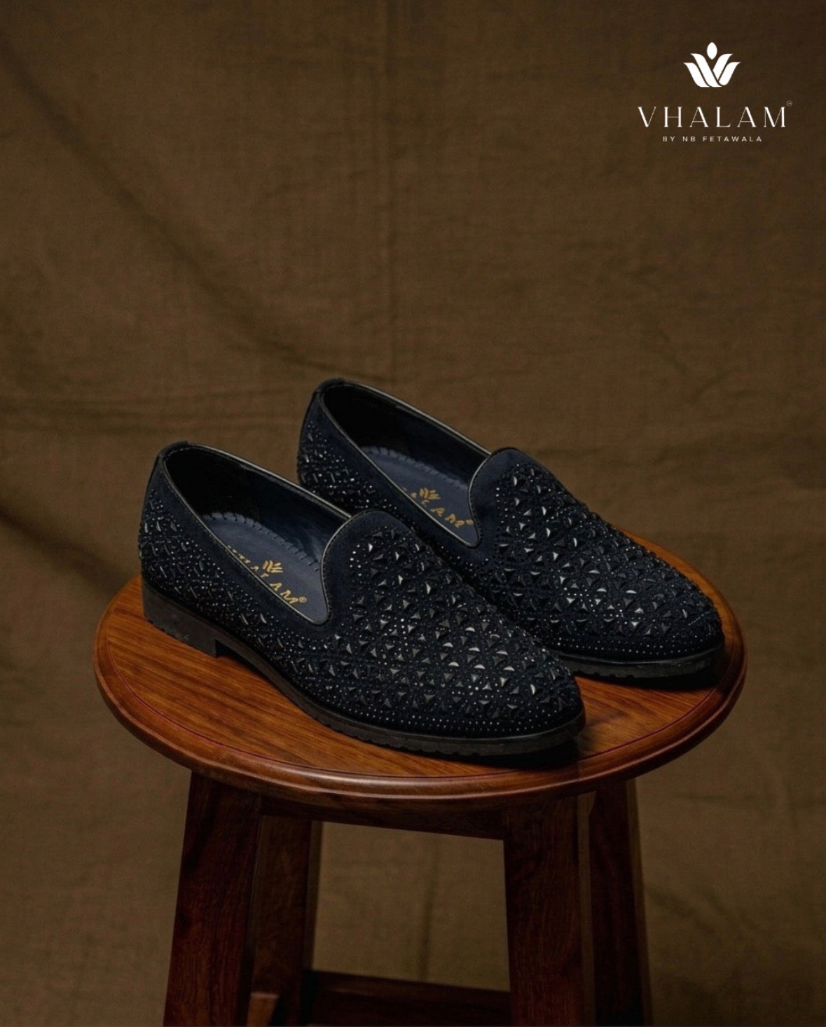 Starling Midnight Black Suede Hand-Beaded Triangular Motif Loafers – Vhalam