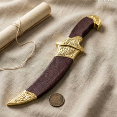 Traditional Golden Hilt Katar with Leather Finish Sheath