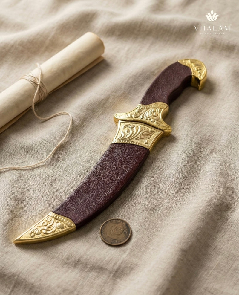Traditional Golden Hilt Katar with Leather Finish Sheath