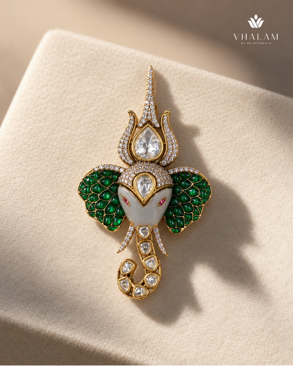 Gajmukhi Green Stones Suit Brooch