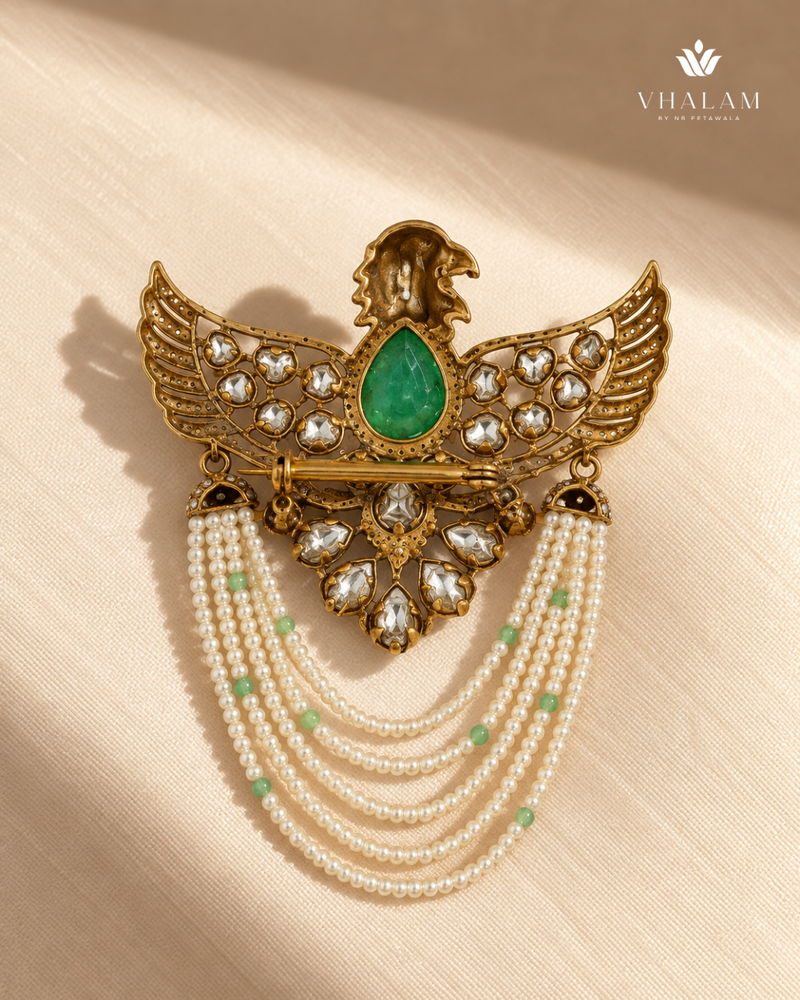 Garuda Green Emerald Pearl Suit Brooch