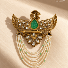 Garuda Green Emerald Pearl Suit Brooch