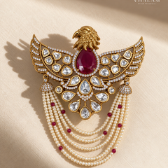 Garuda Ruby Pink Emerald Pearl Suit Brooch