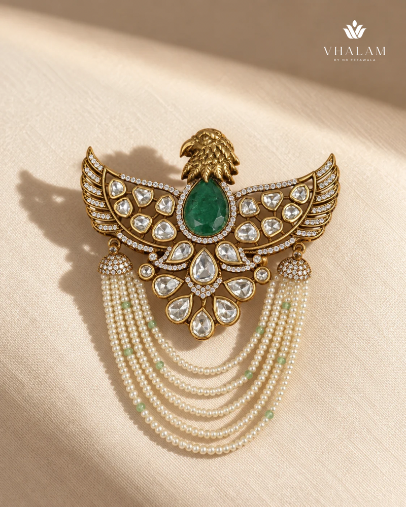 Garuda Green Emerald Pearl Suit Brooch