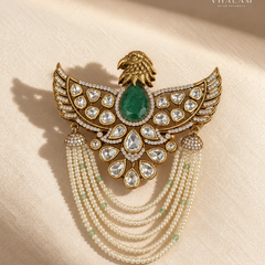 Garuda Green Emerald Pearl Suit Brooch