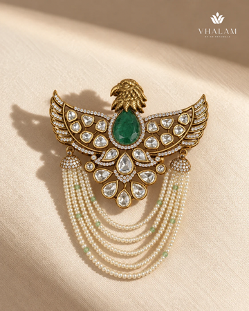 Garuda Green Emerald Pearl Suit Brooch