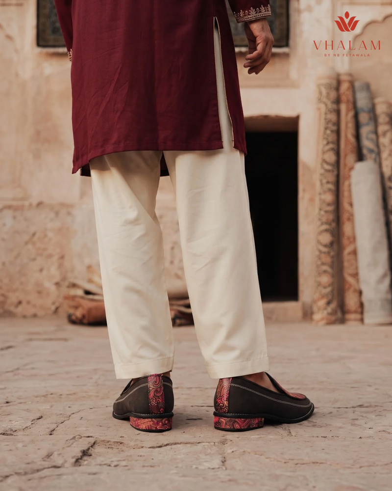 Handcrafted Maharaja Printed Maroon Wedding Loafers