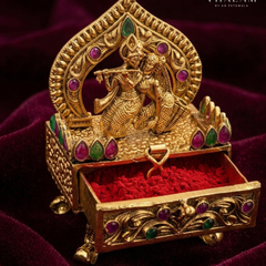 Premium Radha Krishna Brass Kumkum Box – Ornamental Sindoor Dibbi for Pooja Decor