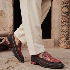Handcrafted Maharaja Printed Maroon Wedding Loafers