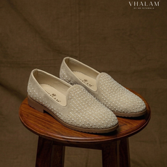 Lapwing Linear Bead-Stitched Suede Loafers
