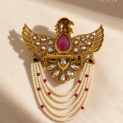Garuda Ruby Pink Emerald Pearl Suit Brooch