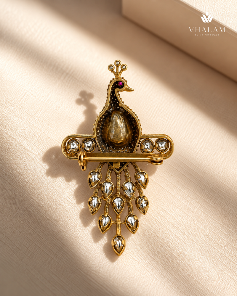Mayura Pearl Crystal Stone Suit Brooch