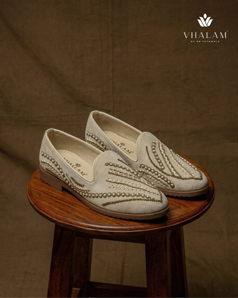Bittern Hand-Beaded Gold & Pearl Foliage Loafers