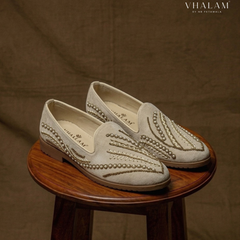 Bittern Hand-Beaded Gold & Pearl Foliage Loafers
