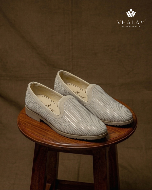 Heron Stone-Encrusted Mist Suede Loafers
