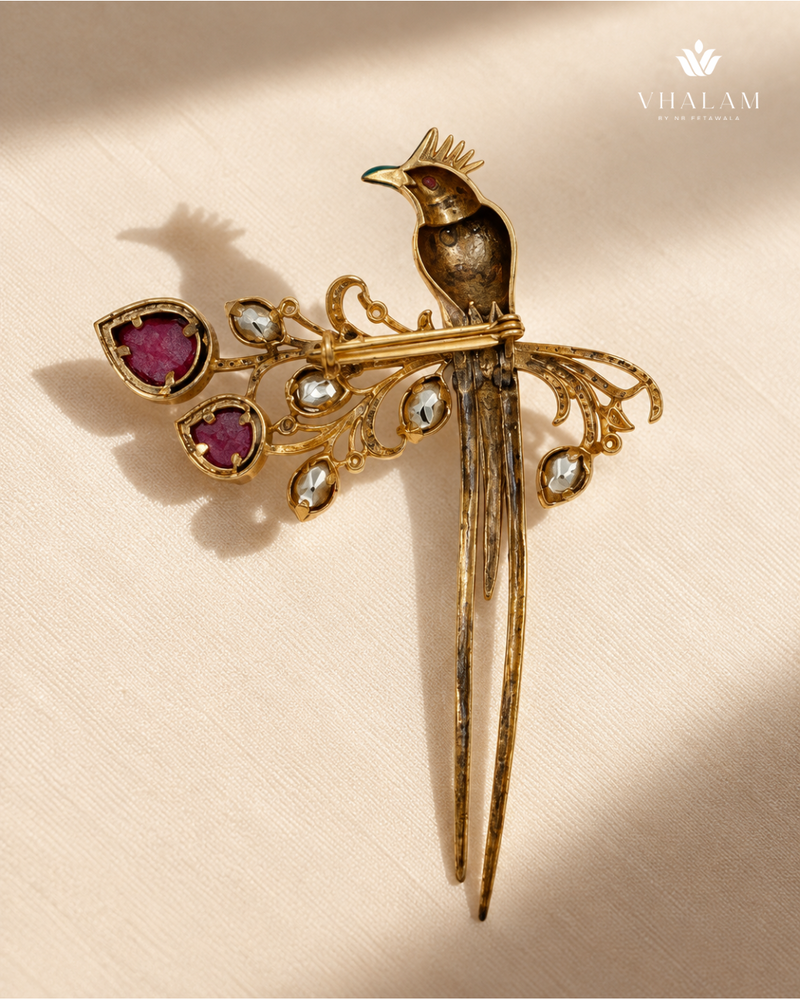 Neel Pakshi Ruby Pink Stone Suit Brooch