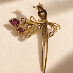Neel Pakshi Ruby Pink Stone Suit Brooch