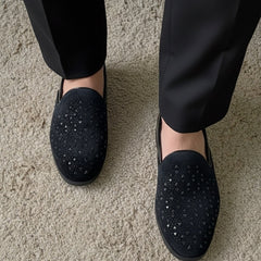 Black Studded Swan - Black Studded Loafers