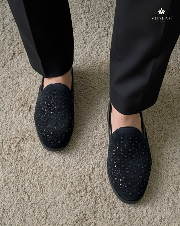 Black Studded Swan - Black Studded Loafers