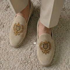 Golden Eagle - Champagne Golden Hand Embroidered Loafers