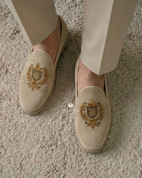 Golden Eagle - Champagne Golden Hand Embroidered Loafers