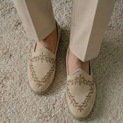 Golden Bird - Hand-Embroidered Velvet Loafers