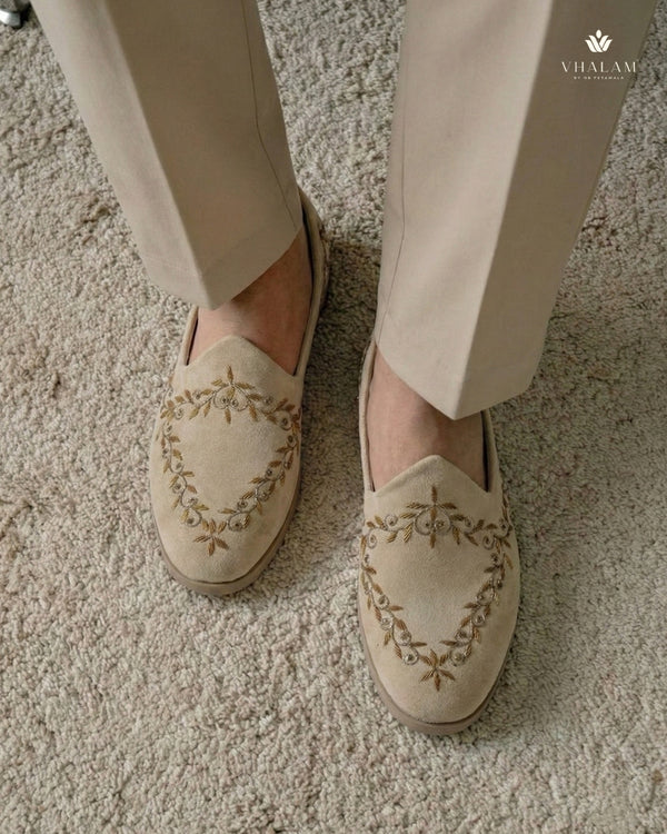 Golden Bird - Hand-Embroidered Velvet Loafers