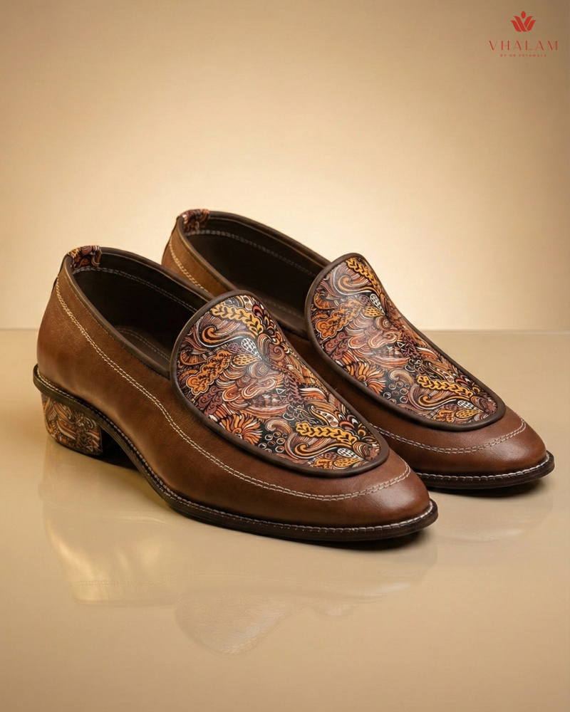 Handcrafted Maharaja Printed Brown Sherwani Loafers