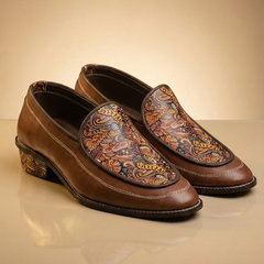Handcrafted Maharaja Printed Brown Sherwani Loafers
