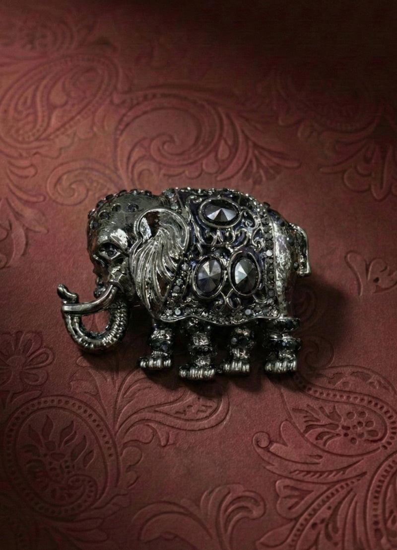 Imperial Standing Gajraj Dark Crystal Brooch