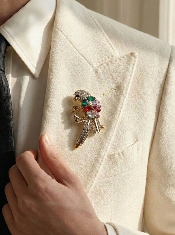 Tropical Parrot Multi-Color Crystal Suit Brooch