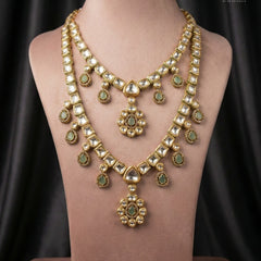 Kundan Dulha mala with pastel green gemstones 