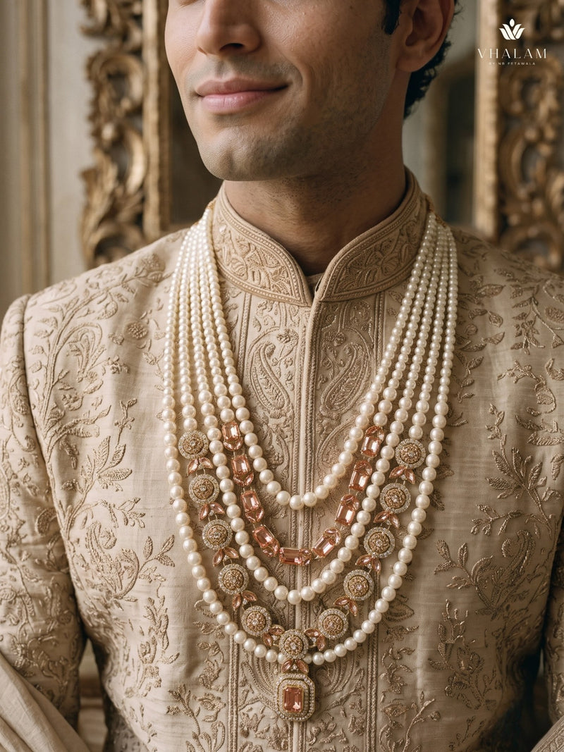 Blush Pink Pendant & Ivory Bead Dulha Mala, view 1