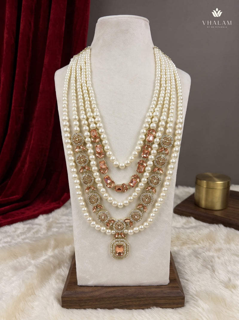 Blush Pink Pendant & Ivory Bead Dulha Mala, view 2