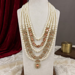Blush Pink Pendant & Ivory Bead Dulha Mala, view 2