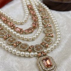 Blush Pink Pendant & Ivory Bead Dulha Mala, view 3