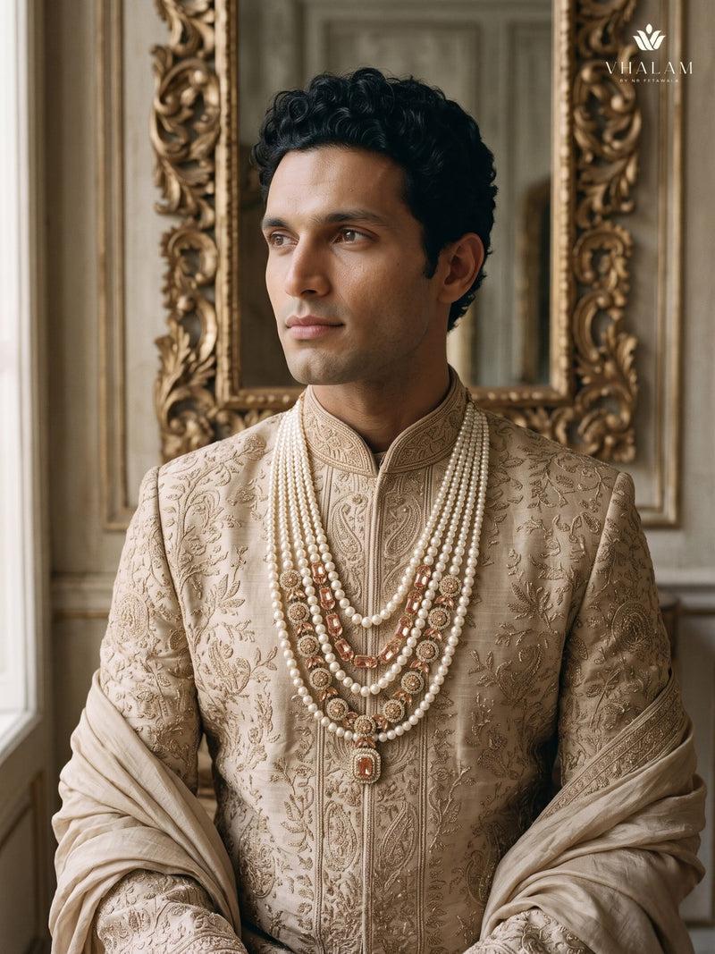 Blush Pink Pendant & Ivory Bead Dulha Mala, view 4