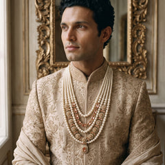 Blush Pink Pendant & Ivory Bead Dulha Mala, view 4