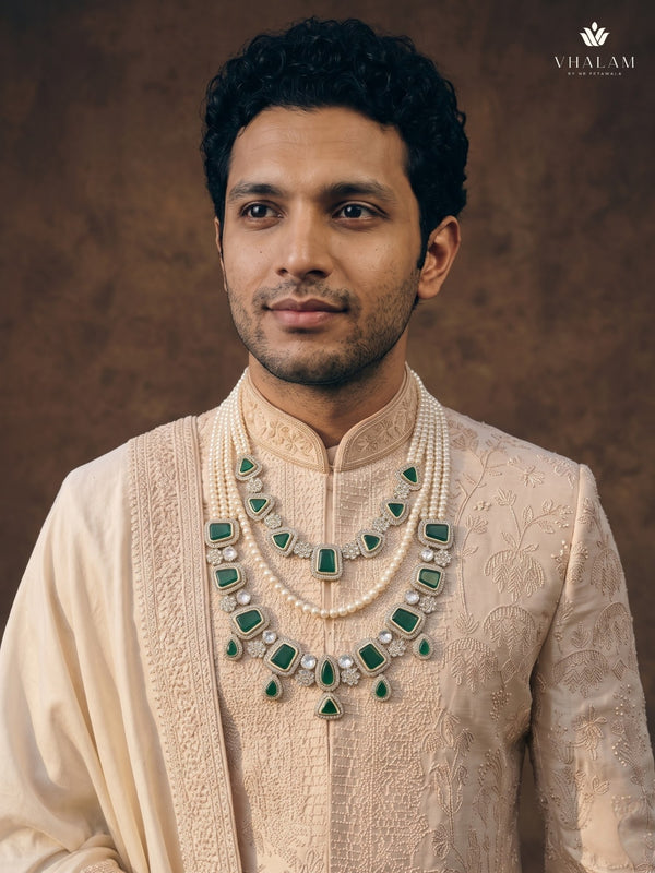 Emerald Green Geometric & Teardrop Dulha Mala, view 3