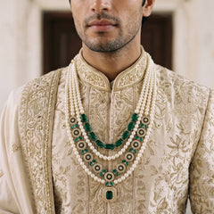 Emerald Green Pendant & Ivory Bead Dulha Mala, view 1