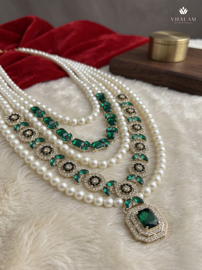 Emerald Green Pendant & Ivory Bead Dulha Mala, view 2