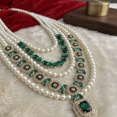 Emerald Green Pendant & Ivory Bead Dulha Mala, view 2